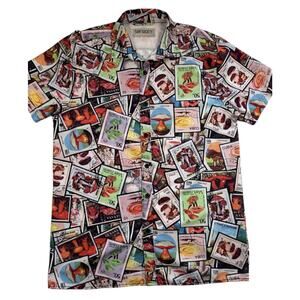 Surf Society Short Men L Mushroom Stamp Print Button Up Graphic Casual Festival